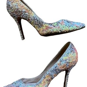 Manolo Blahnik sequins double sided pumps colorful heels 9.5